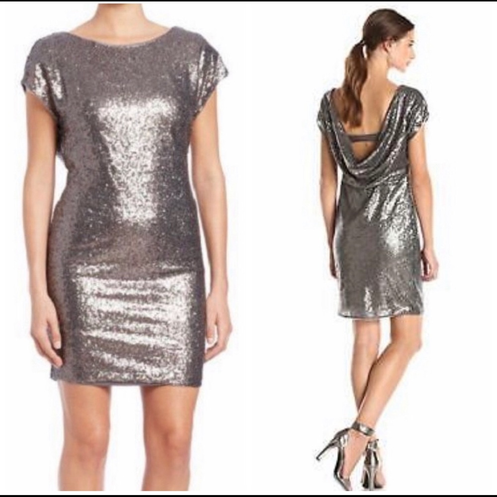 VERA WANG Plunge- Back Sequin Cocktail Dress - Picture 1 of 5